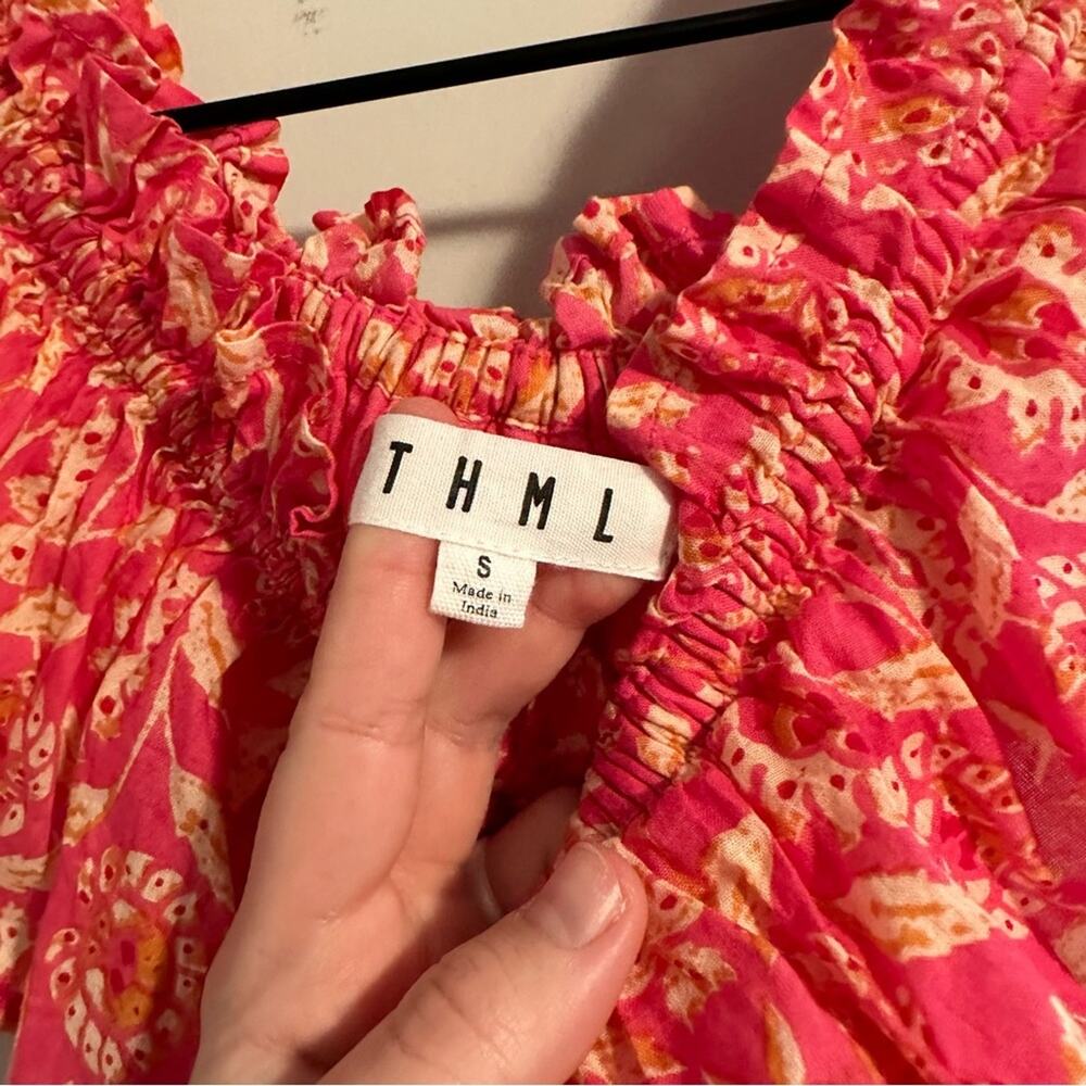 Anthropologie THML Pink Cotton Floral Tassel Maxi Dress Small - Picture 10 of 14